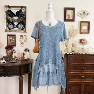 fairy grunge whimsigoth boho blue patchwork lace long tunic dress / top